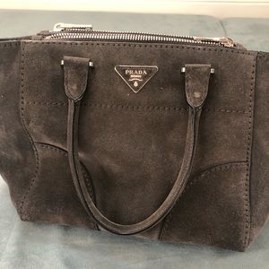 Prada twin pocket medium tote grey suede